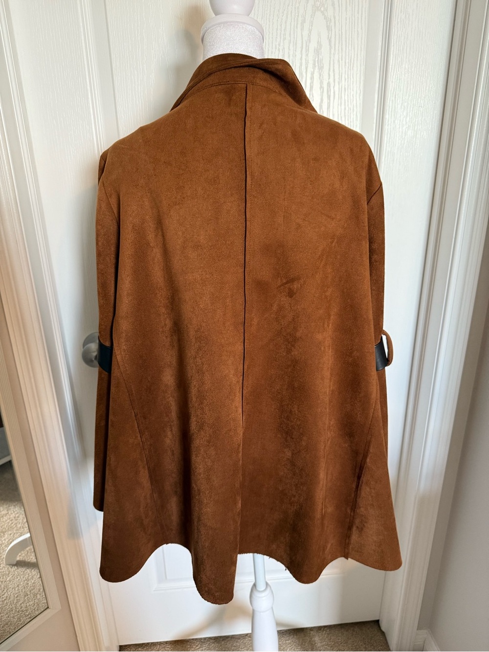 Joseph Ribkoff Chestnut Brown Suede Zip-Front Cape Jacket with Bell Sleeves - Picture 2 of 7
